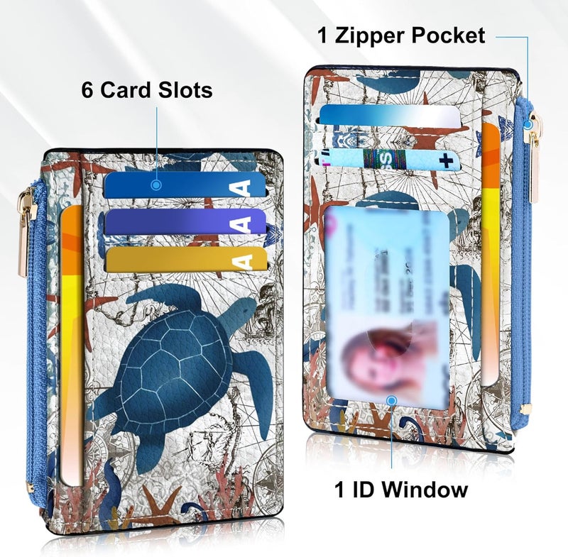 Tipmile Credit Card Holder for Women Slim Minimalist Front Pocket RFID Blocking Wallet Small Compact Card Case with ID Window, Sea Turtle - Image 3